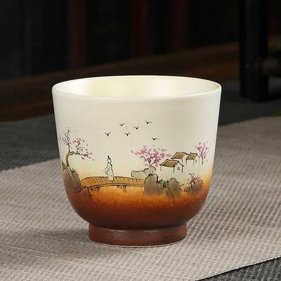 1pcs 100ml Coarse Pottery Teacup Single Cup Large Handmade  Ceramic Kung Fu Tea Set  Hand-painted Firewood Master Cup.