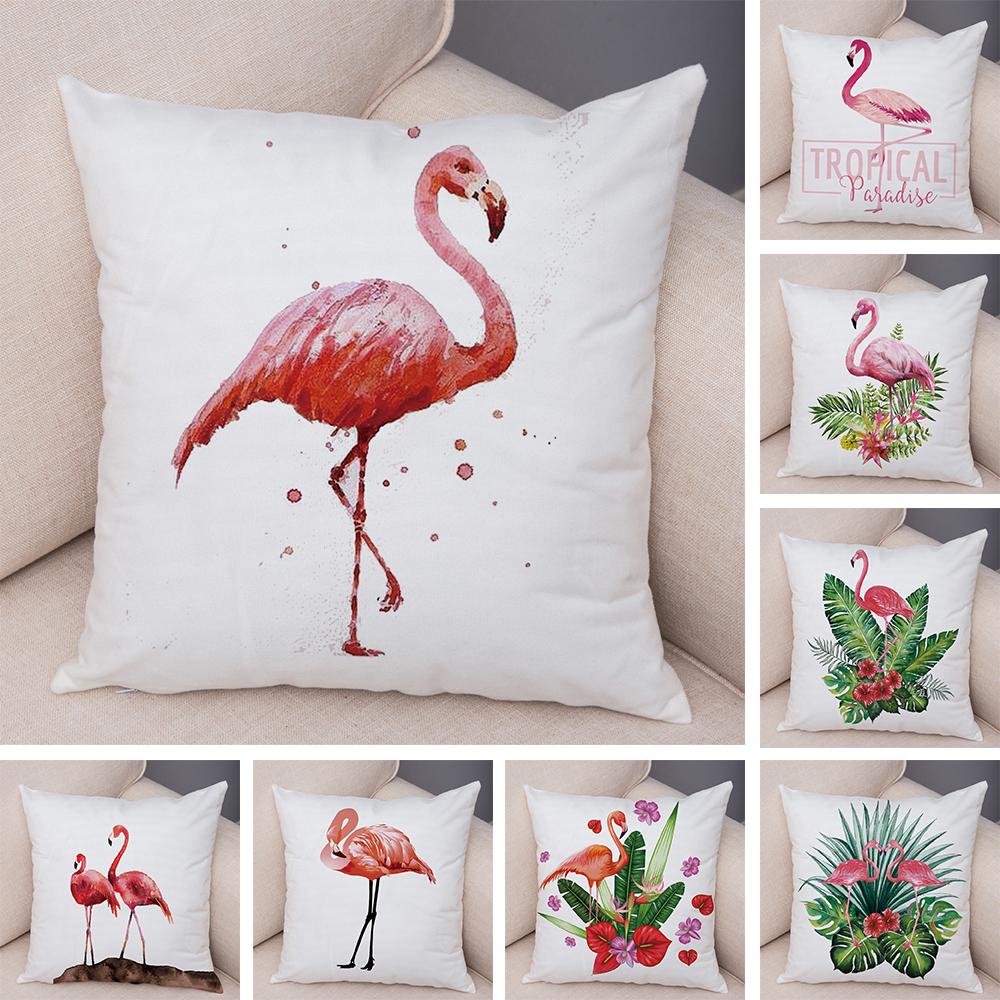 Watercolor Flamingo Cushion Cover Hand Painted Style Single Bird Design Soft Square Pillow Home Living Decor Accessory xcm