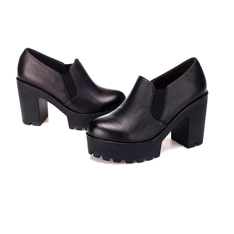 

Comfortable Thick Bottom Platform Shoes Deep mouth Soft Leather Pumps Fall 2025 Block High Heels Shoes for Office Model Dance 40 чорний