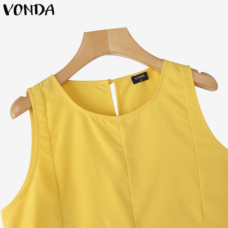 VONDA Sommer Damen O-Ausschnitt Ärmellos Plissiert Lässige Tanktops