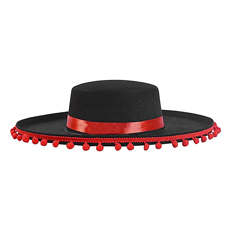 Mexican Sombrero Felt Adults Sombrero Party Hats Wide Brim Cosplay Costume With Pom-Poms Spanish Outfit Accessories For Men China Mainland
