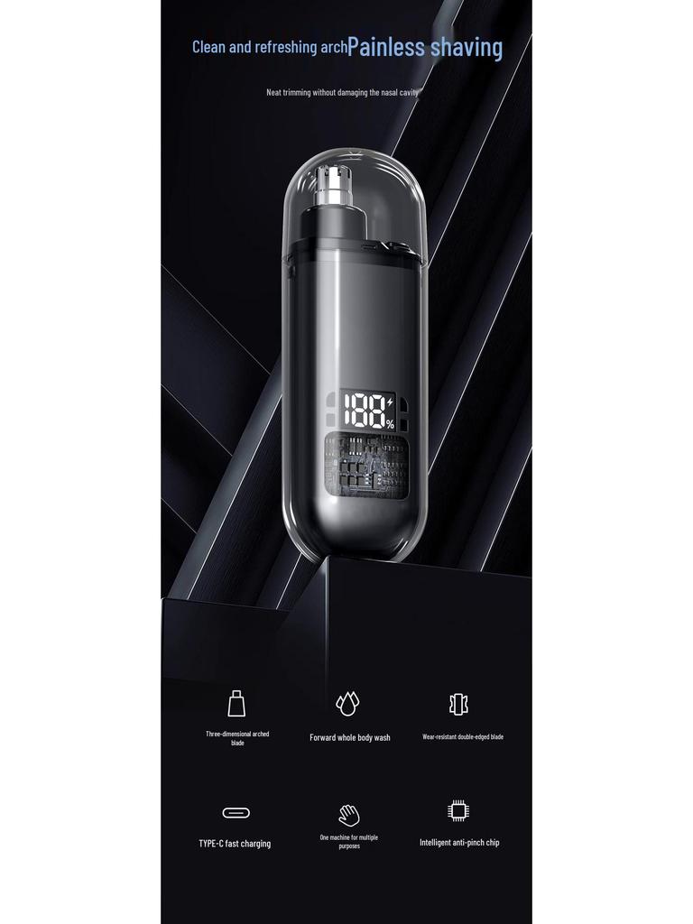 Rechargeable Nose Hair Trimmer with Digital Display for Nostrils Cleaning