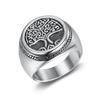 Mens Vintage Hip Hop Style Tree of Life Botanical Element Stainless Steel Ring