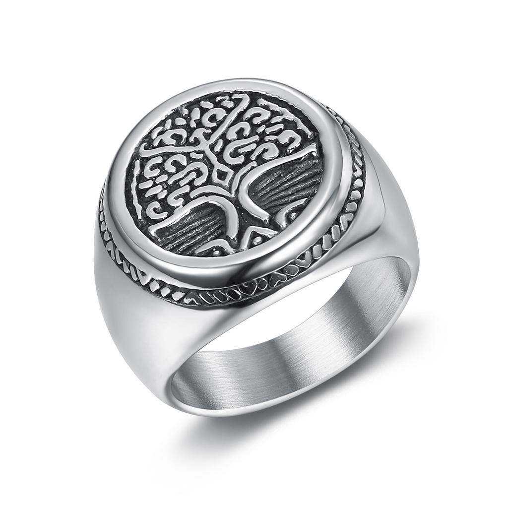 Mens Vintage Hip Hop Style Tree of Life Botanical Element Stainless Steel Ring