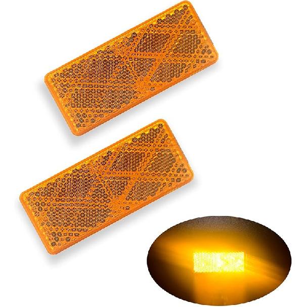 E-Mark DOT 4A CCC 2pcs Rectangle Reflector Self Adhesive Stick on Trailer Driveway Mailbox (Amber)