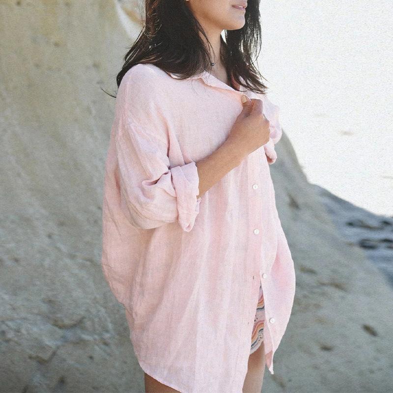 Niche Design Pure Linen Shirt Simple Niche Lazy Style Loose Lapel Sunscreen Shirt Women