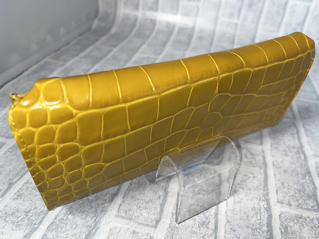 Langes Portemonnaie aus echtem italienischem Rindsleder mit Krokodilprägung. PS-TT42LW8 (Senfgelb). Unisex.