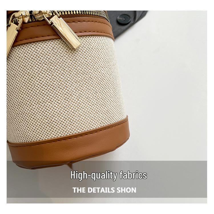 2025 Versatile Color Block Patchwork Crossbody Women’s Round Bucket Bag