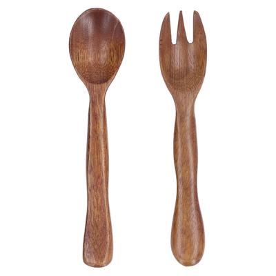 2 Pcs Wooden Spoon Fork Set Reusable Salad Servers Reusable Kitchen Flatware for Home Travel