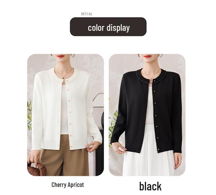 Spring Knit Top for Middle-Aged & Elderly Women - Round Neck Cardigan Sweater
