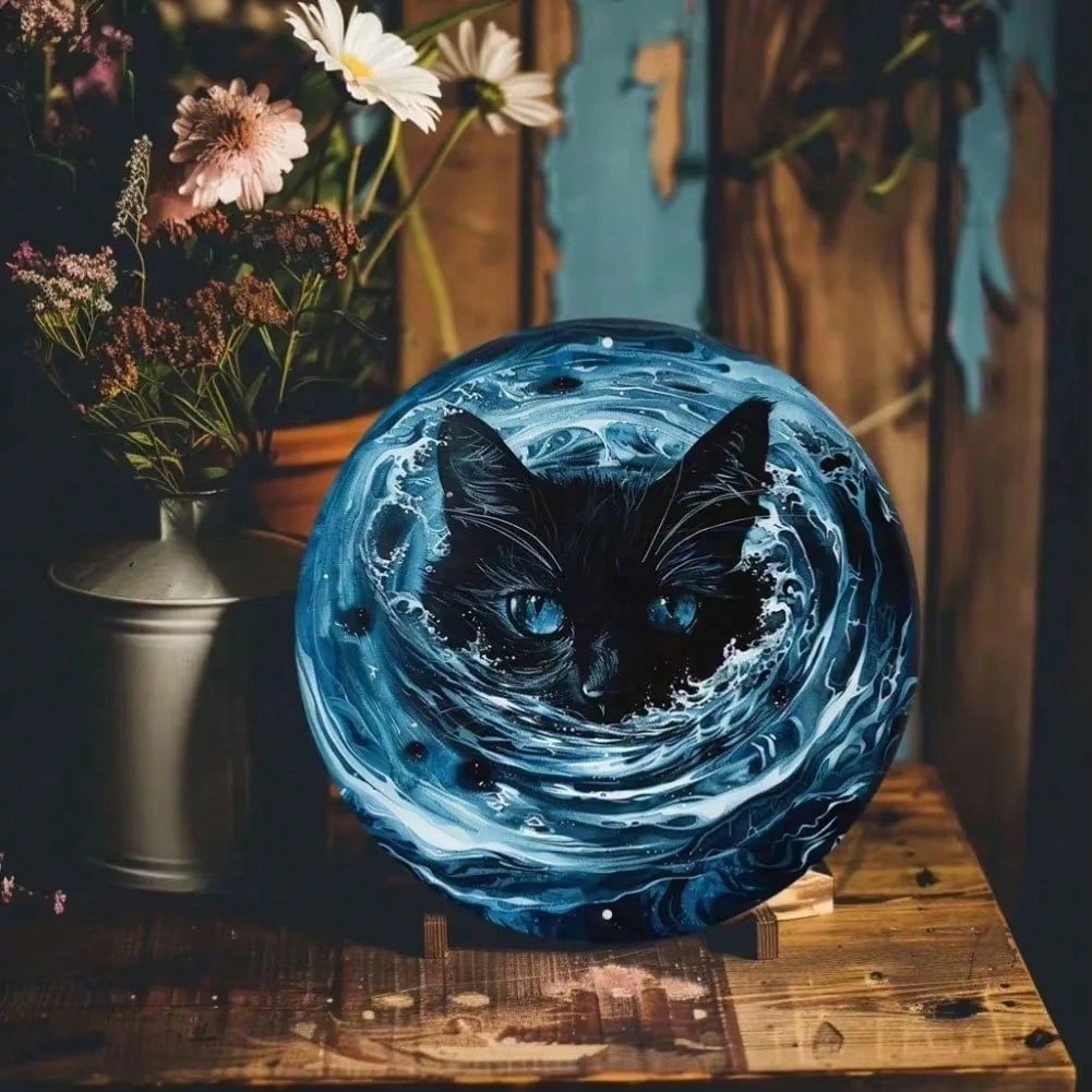 Black Cat Wall Art Metal Tin Sign Water Design Home Office Beach Villa Decor