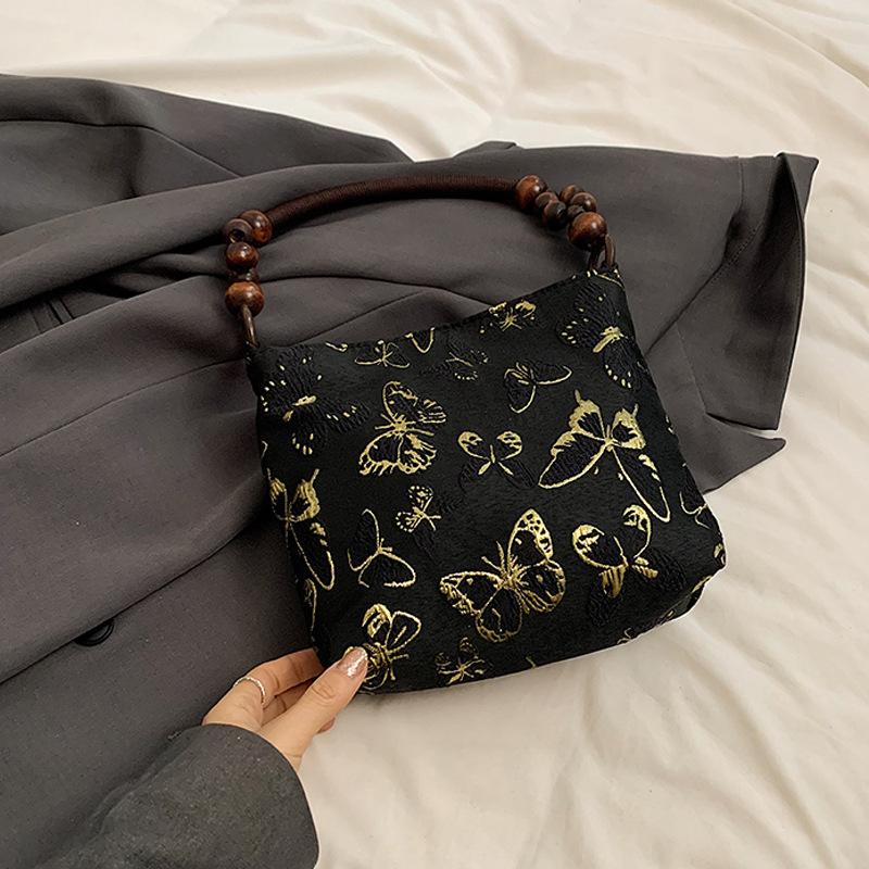 

2024 летняя новая простая модная сумка через плечо модная ретро сумка-ведро женская мода ретро повседневная сумка подмышкой чёрный