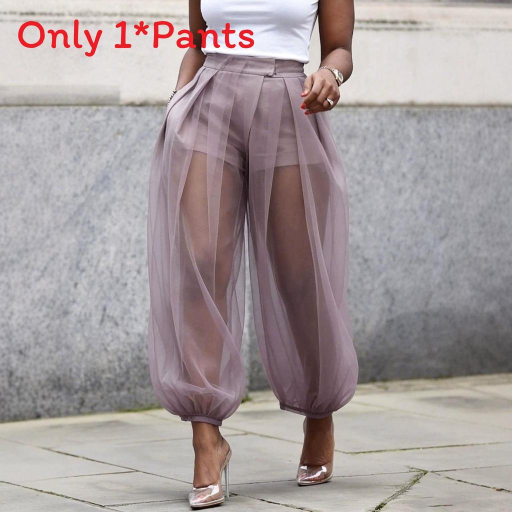 Pantaloni a lanterna corti streetwear in tessuto di poliestere a rete per donna casual