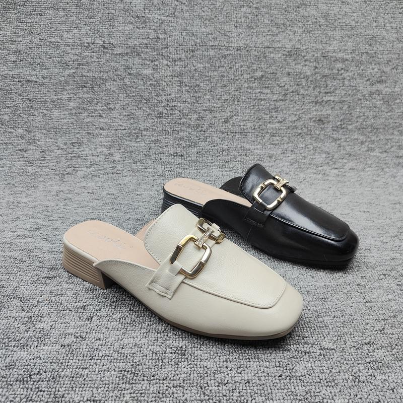 Fashion Shoes Woman 2025 Slippers Casual Pantofle Cover Toe Loafers Luxury Soft New Genuine Leather Summer Slides Leisure Fashion