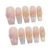 French Style Seven Color Cat Eye Crystal Flower Handmade False Nails 10PCS for Women