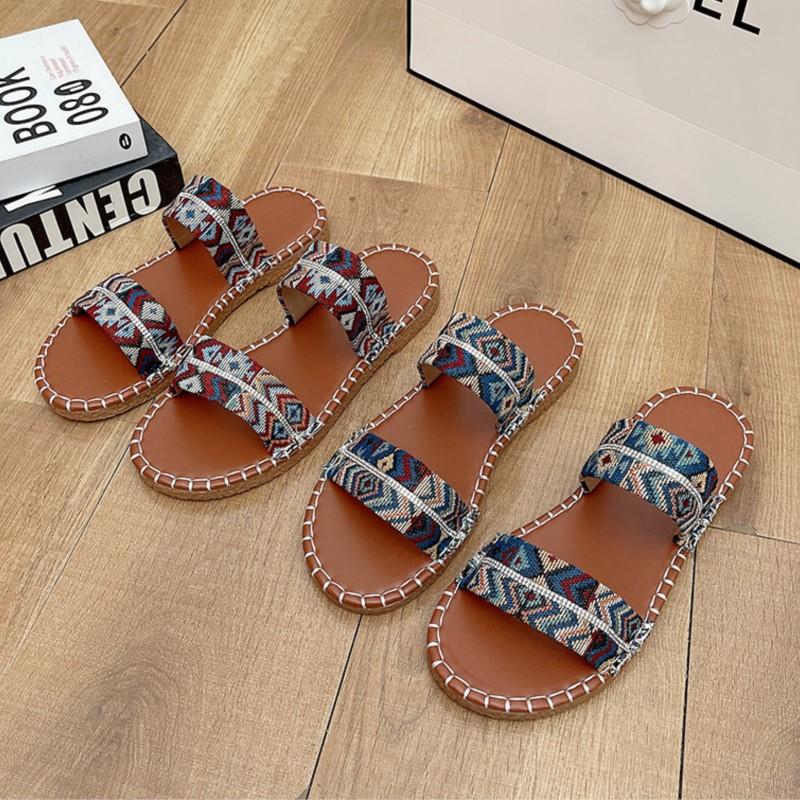 Fashion 2025 Summer New Bohemian Style Flat Sandals for Plus Size Women Beach Ready with Trendy Elements Anti-slip Big Size Shoes 43