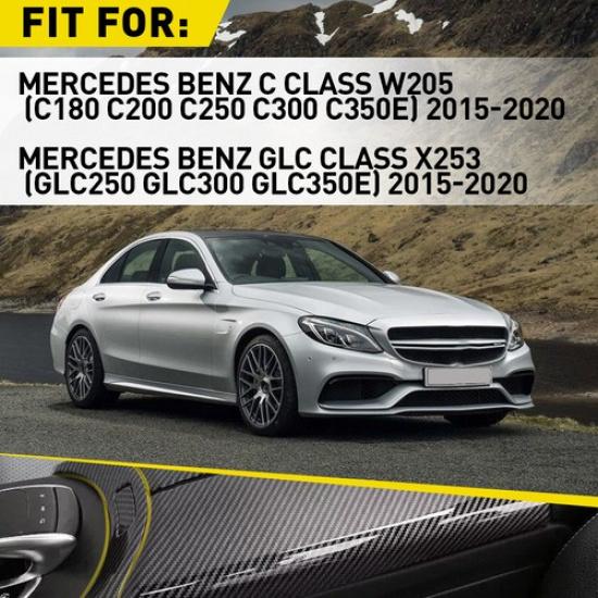 Carbon Fiber Center Armrest Box Cover Button Trim For Benz C GLC Class 2015-