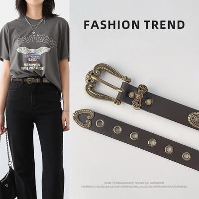 Rivet Retro European and American Women's Belt Cowhide Leather with Casual Pants Jeans Women's Belt