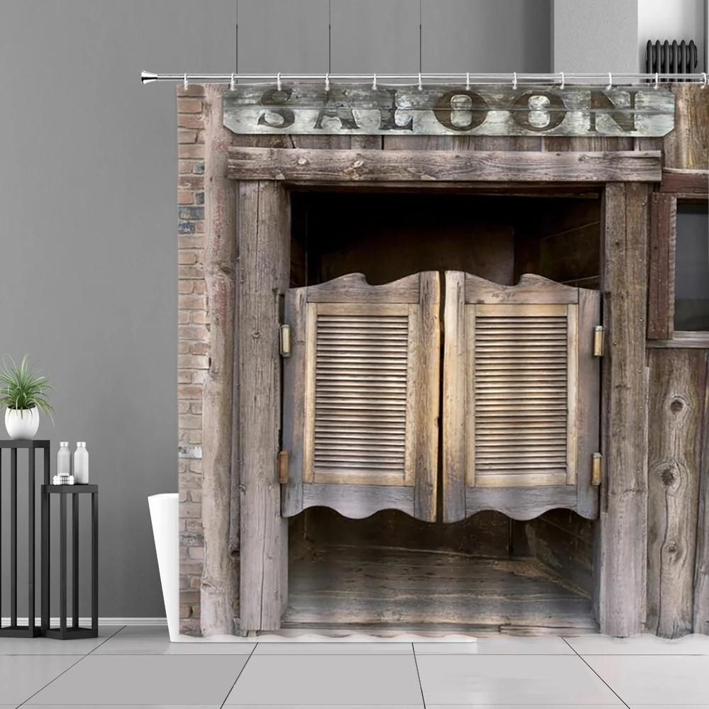 Wood Door Cow Shower Curtain Farm Animal Barn Door Wooden Wheel Pumpkin Sunflower Retro Bath Curtain Bathroom Accessories Set