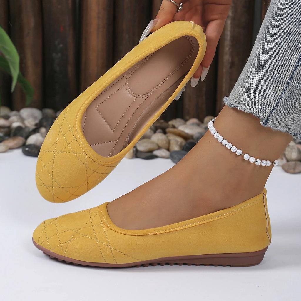 Mode Damen Ballerinas Einfarbig Bequeme Sneaker Damen Lässig Runde Zehenpartie Flache Slipper Damen Wildleder Elegant Weiche Sohle Mama Schuhe