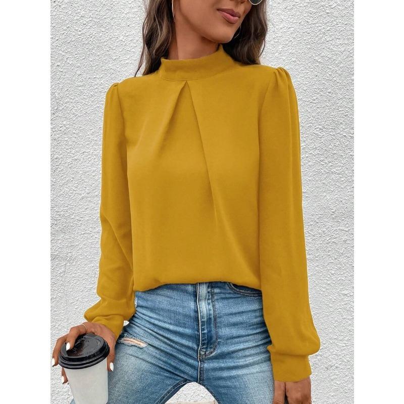 Damen Frühling Sommer Satinhemd mit Puffärmeln Modische Langarm Satin Top Hemden