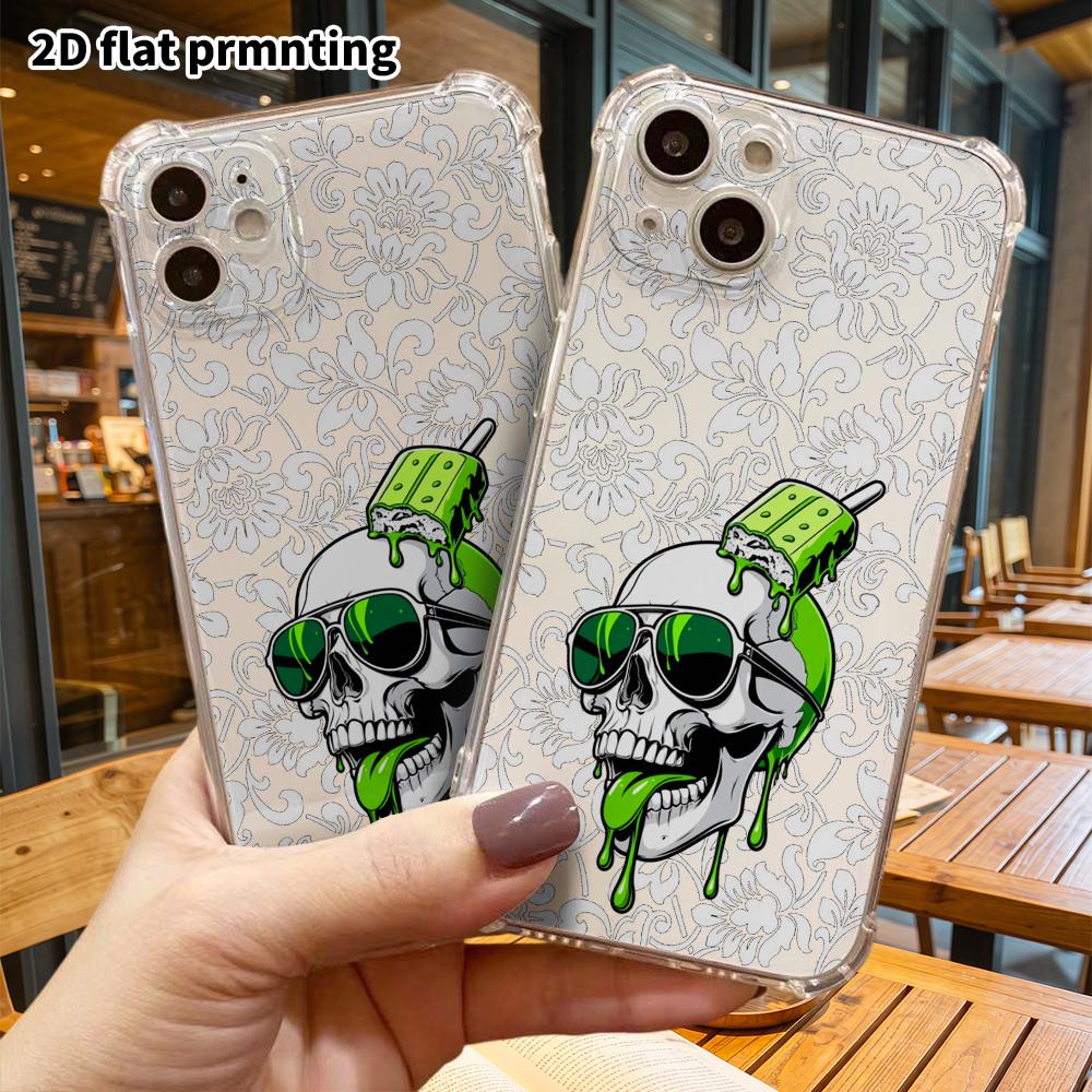 Phone Case: 2D Flat Suitable for iPhone 18 17 16 15 14 13 Pro, Transparent Four Corner Protection, Popsicle Skull, Christmas and Halloween Gifts