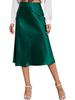 Women's High-Waist Satin Midi Skirt - Elegant Solid Color with Zipper