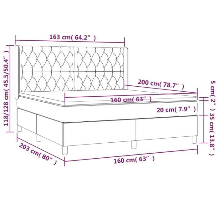 3131681 vidaXL Lit à sommier tapissier avec matelas Gris clair 160x200cm Tissu