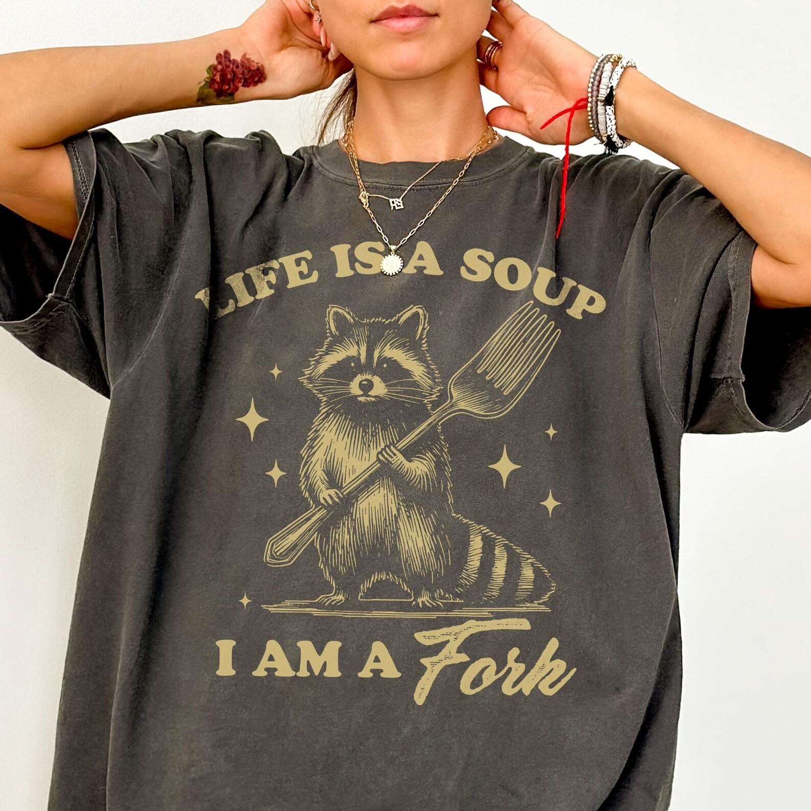 Comfort Colors® Vintage Life Is Soup I Am Fork Shirt -Retro Funny Raccoon Shirt,Vintage Raccoon Tshirt,Raccoon Soup Shirt,Raccoon T-shirt 2XL