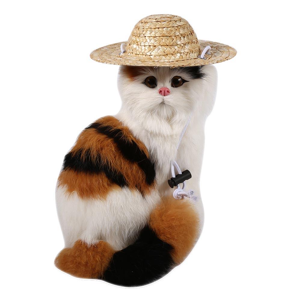 Small Cute Handcrafted Woven Straw Pet Puppy Hat Stylish Costume Hats for Little Dog Cat # S