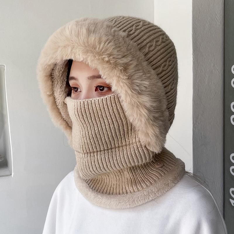 Outdoor Knitted Hat Fashionable and Simple with Velvet Neck and Ear Protection Warm Hat Knitted Hat
