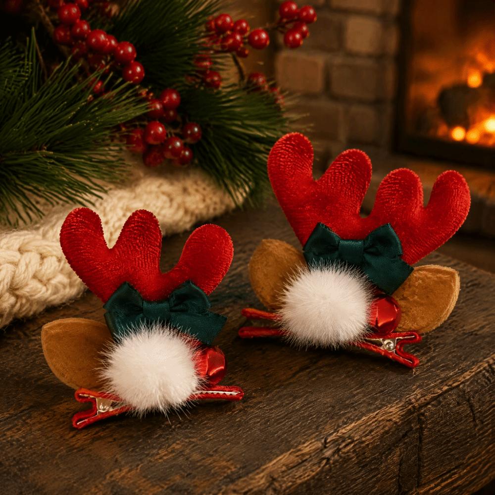 2pcs/set Red Plush Christmas Hair Accessory Pom-pom Plush Hair Clips  Party