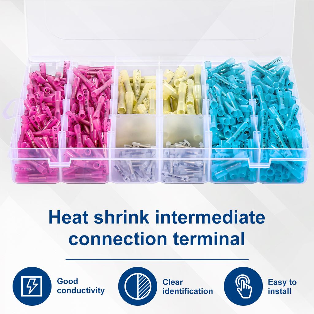 200/510PCS Boxed Waterproof Heat Shrink Butt Wire Connectors Waterproof Insulated Automobile Marine Wire Cable Crimp Terminals