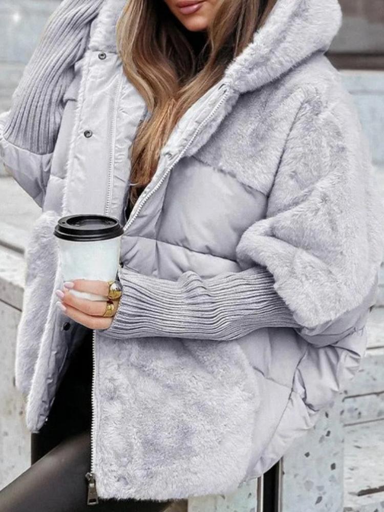 

Жіноча вовняна тепла куртка-летюча миша з комбінованими вставками, жіноча куртка з капюшоном та в язаними рукавами, з великими кишенями, чорна, абрикосова, сіра, темно-хакі, нова колекція 2025 XL сірий