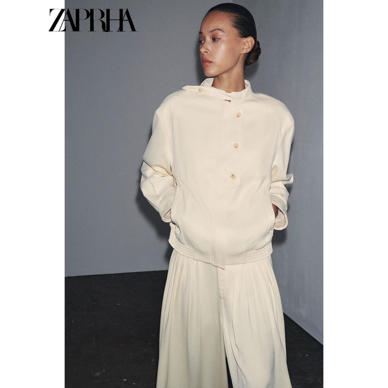 Zaprha 2025 Autumn New Small Turtleneck Solid Texture Button Long Sleeve Casual All-matching Outerwear 8114823