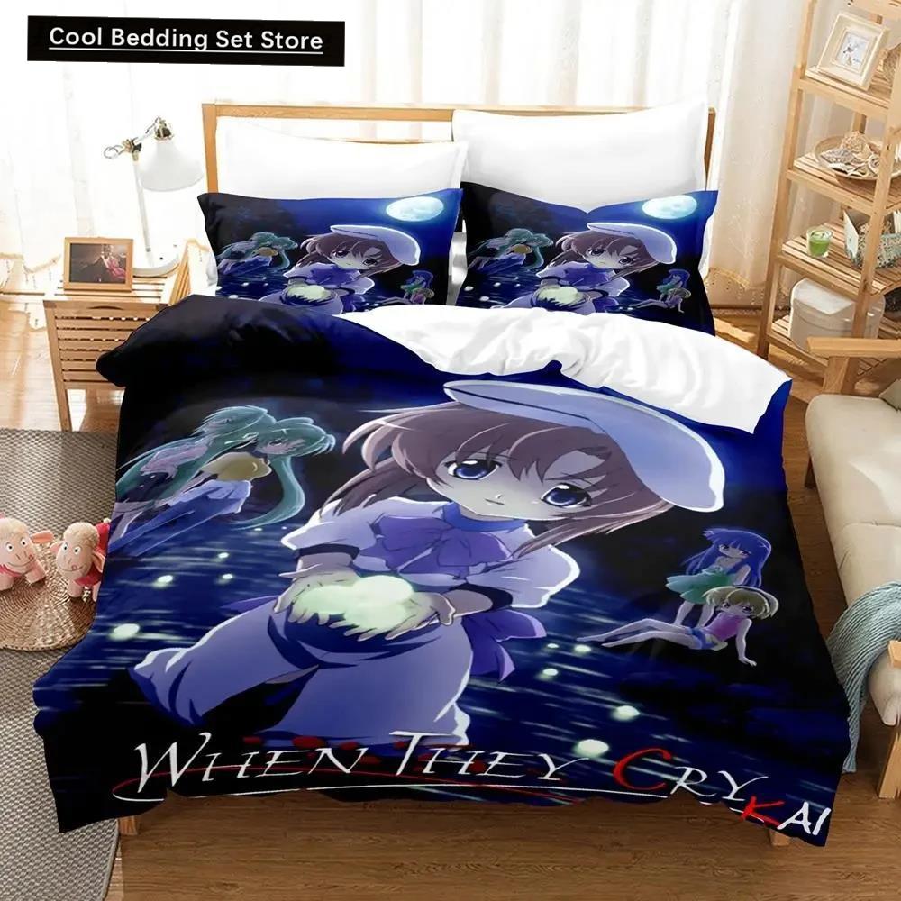 3D Anime Higurashi When They Cry Bedding Set Duvet Cover Bed Set Quilt Cover Pillowcase Comforter king Queen Size Boys Adult