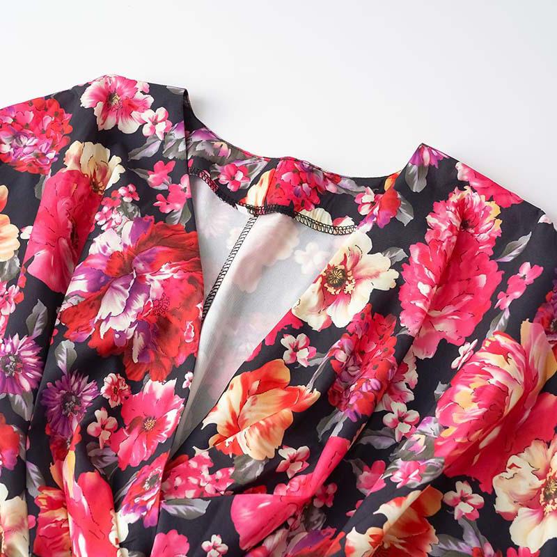 Women's Summer Ethnic Printed Short Sleeve High Waist A Line Lace Up Dress