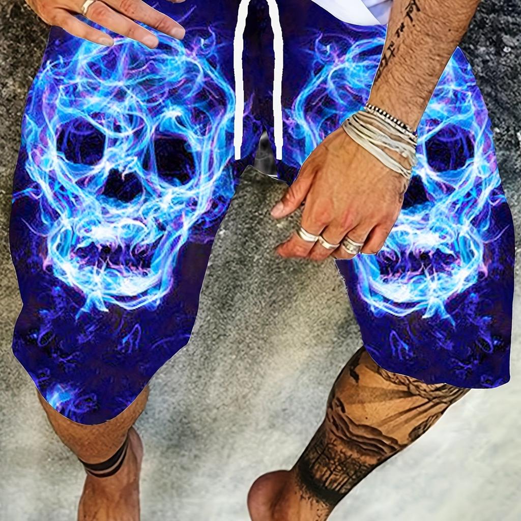 Men's Skull 3D Pattern Comfy Shorts Oversized Casual Elastic Waist Drawstring Shorts