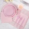 Vintage Floral Tableware Set Disposable Scalloped Edge Eco-Friendly Pink Paper Plates  Wedding