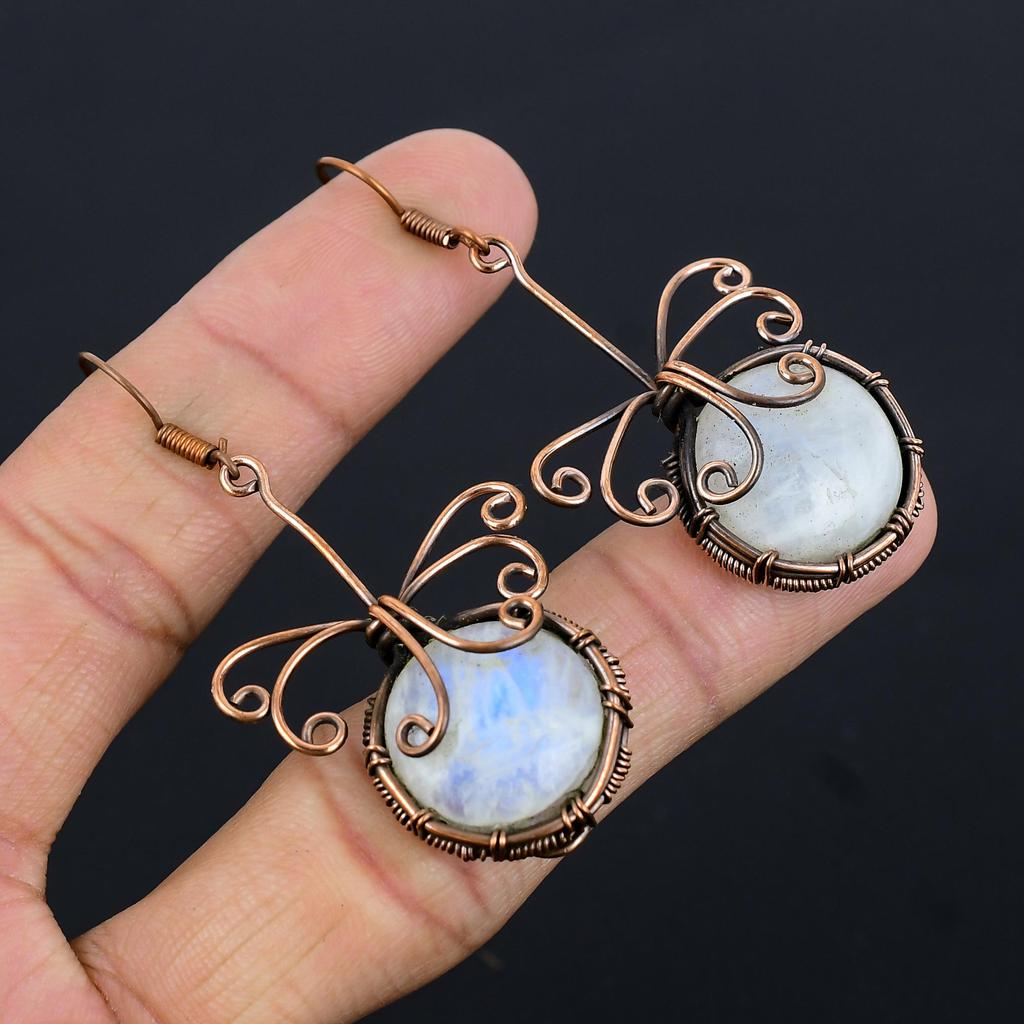 Moonstone Earrings, 999 Copper Wire Wrapped Jewelry, Gemstone Earrings, Gift For Her Handmade Dainty Jewelry