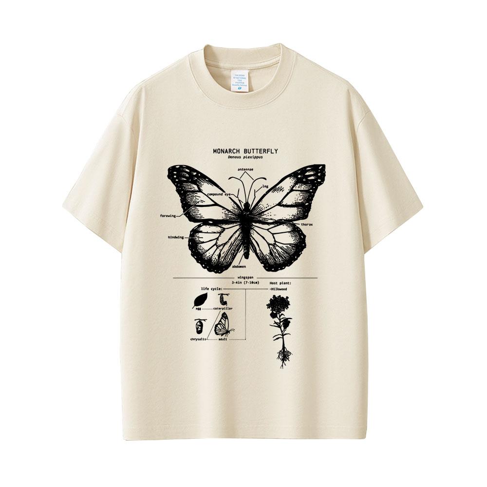 Monarchfalter Anatomie Grafik T-Shirt Herren Damen Lässig Oversized Lustiges T-Shirt Unisex Mode Vintage Kurzarm T-Shirts