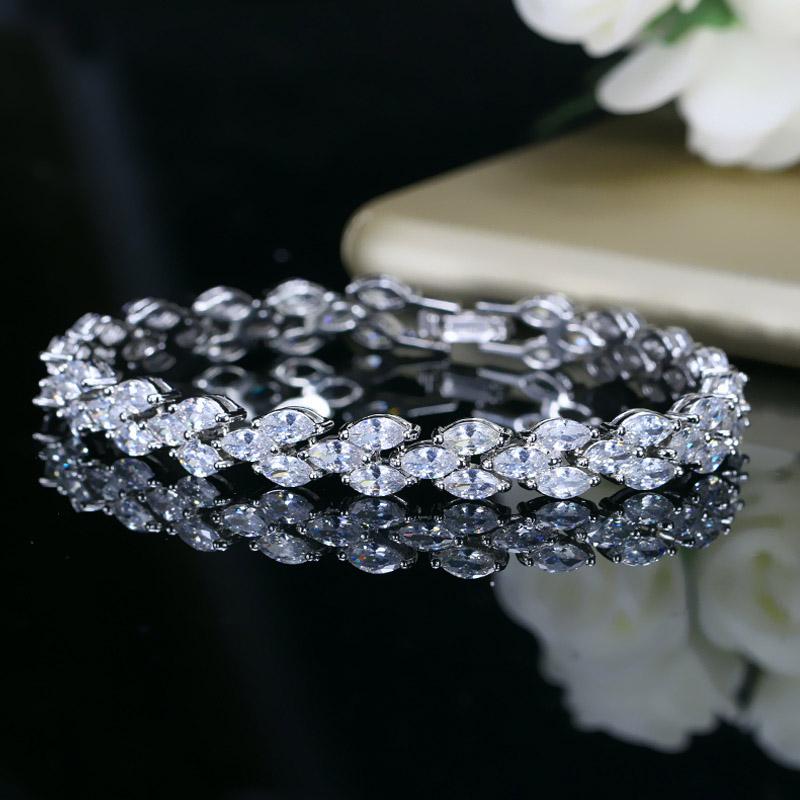

Pera Trendy Royal Tennis Prom Party Bracelets Big Marquise Blue Cubic Zirconia Stone Setting Silver Color Jewelry for Women B115