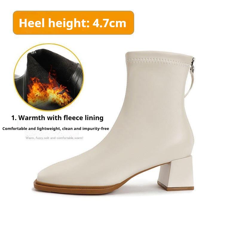 Γυναικείες Γαλλικές Μποτάκια Αστραγάλου με Ψηλό Τακούνι Μπότες Μόδας με Χοντρό Τακούνι Μαλακό Δέρμα Ανοιξιάτικες και Φθινοπωρινές Μονές Μπότες Μπότες με Τετράγωνη Μύτη