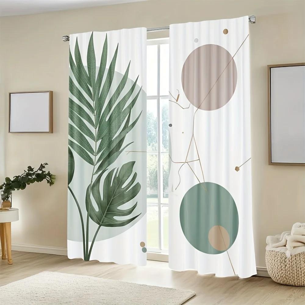 2pcs Exotic Tropical Leaf Curtains Room Darkening Drapes Living Room Decor Rod Pocket Curtains