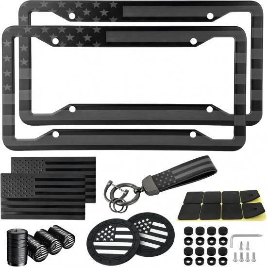 American Flag License Plate Frames Holder - 2 Pack Stainless Steel Rustproof USA Patriotic Car Tag Cover Holder With Free Screws Accessories + Metal