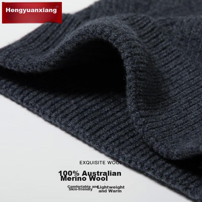 Hengyuanxiang 100% Pure Wool Hat, Men's Knitted Cap, Autumn And Winter Thickened Warm Knitted Hat, Cold Hat, Winter Gua Pi Hat