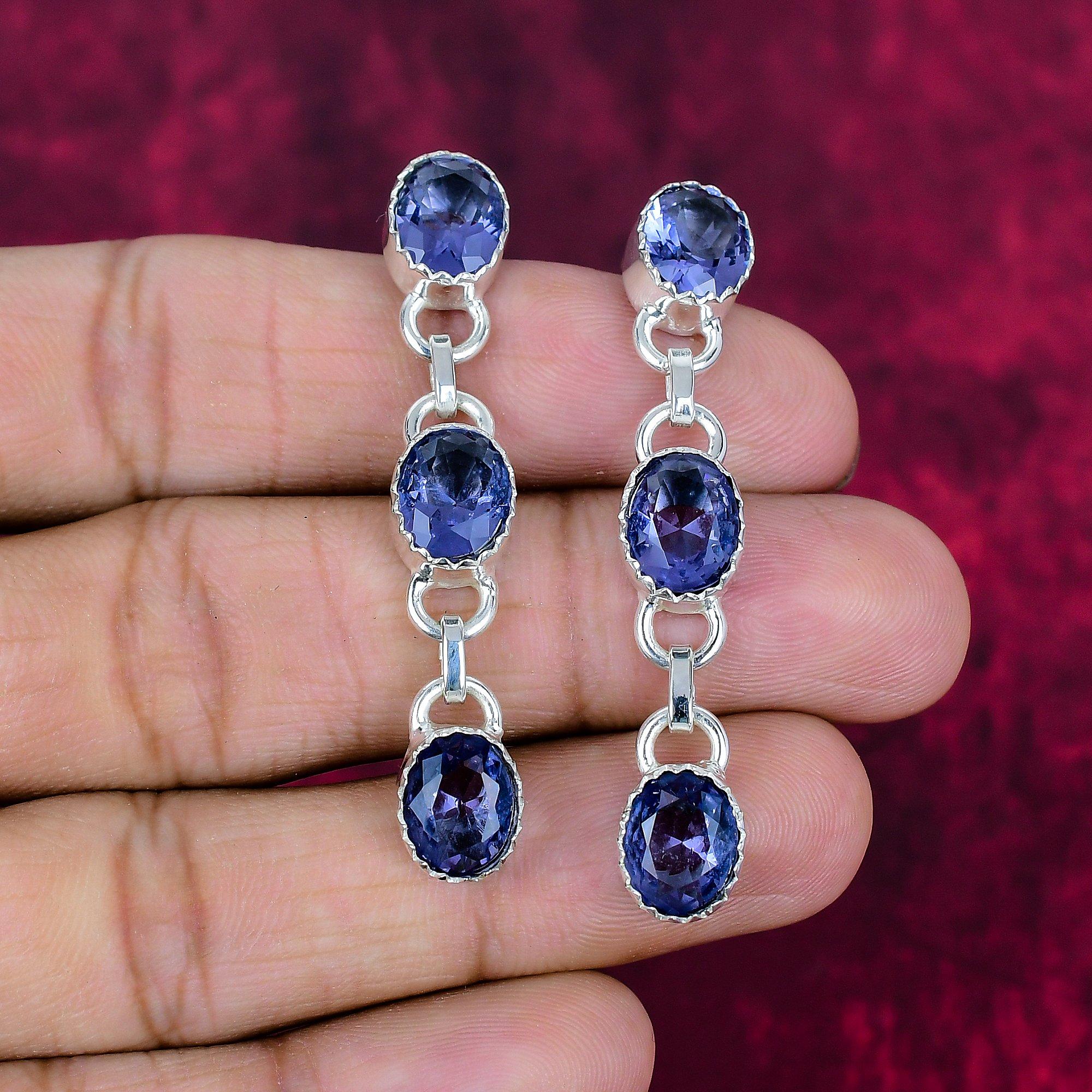 

Серьги ручной работы с драгоценными камнями танзанит, серьги из цельного серебра 925 пробы, антикварные ювелирные изделия, серьги для подарка на помолвку 2.17 Inches зелёный