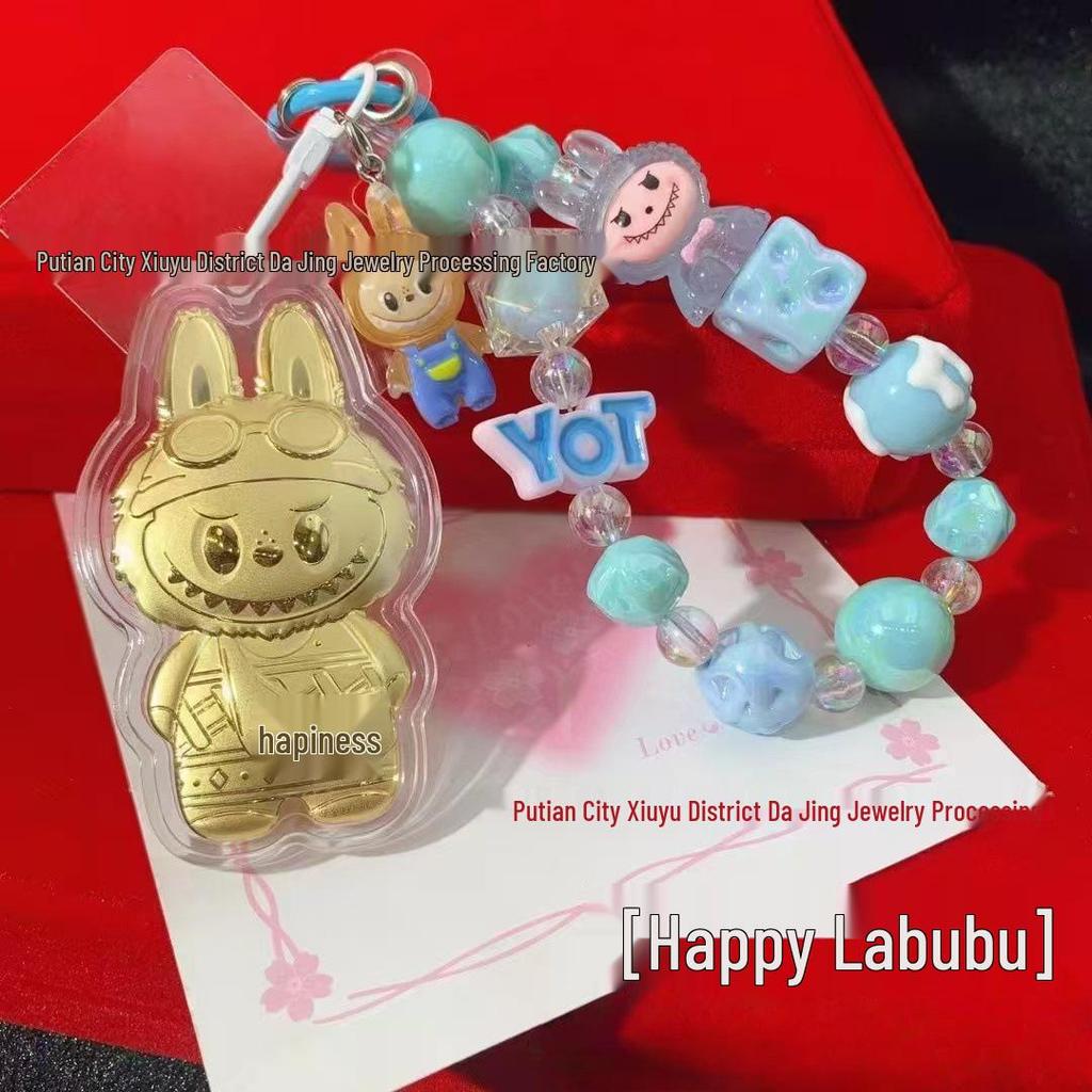 Golden 999 Pure Gold Mobile Phone Pendant Keychain Cartoon Plush Bag Charm