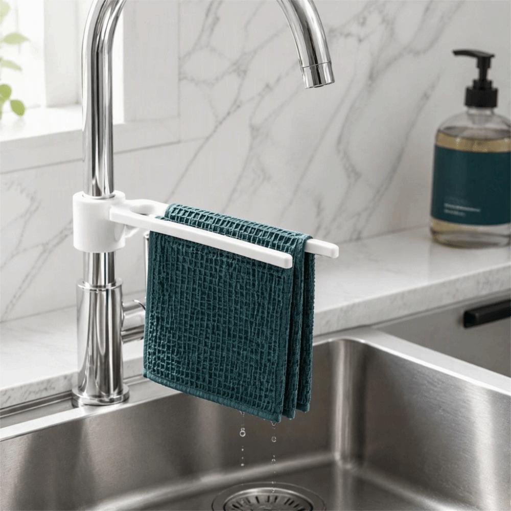 No-Drill Dishcloth Drying Holder Adjustable Kitchen Towel Rack Space Saving Drying Organizer Sink