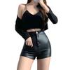 809# Women's High-Waisted Black PU Leather Shorts - Sexy, Tight, Hip-Hugging Autumn/Winter Base Layer